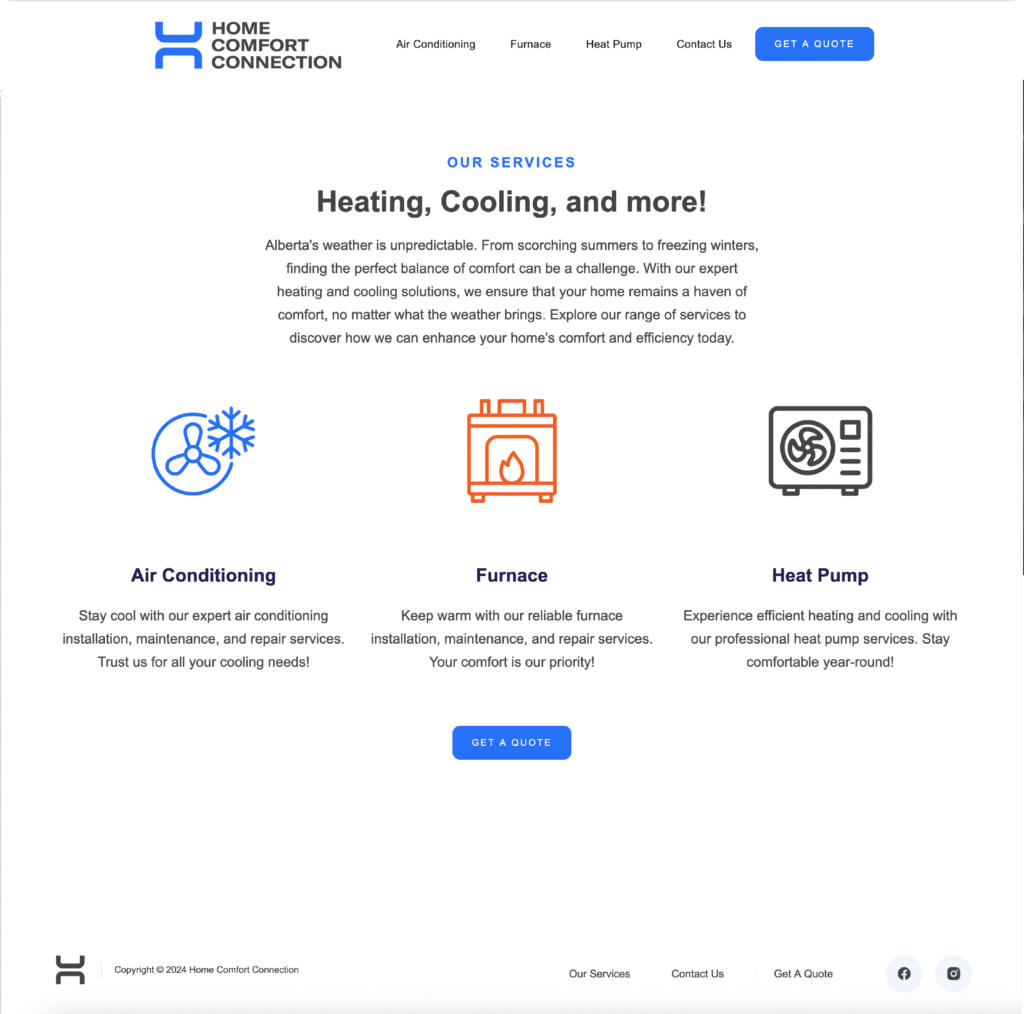 HVAC website before Brandbeast redesign