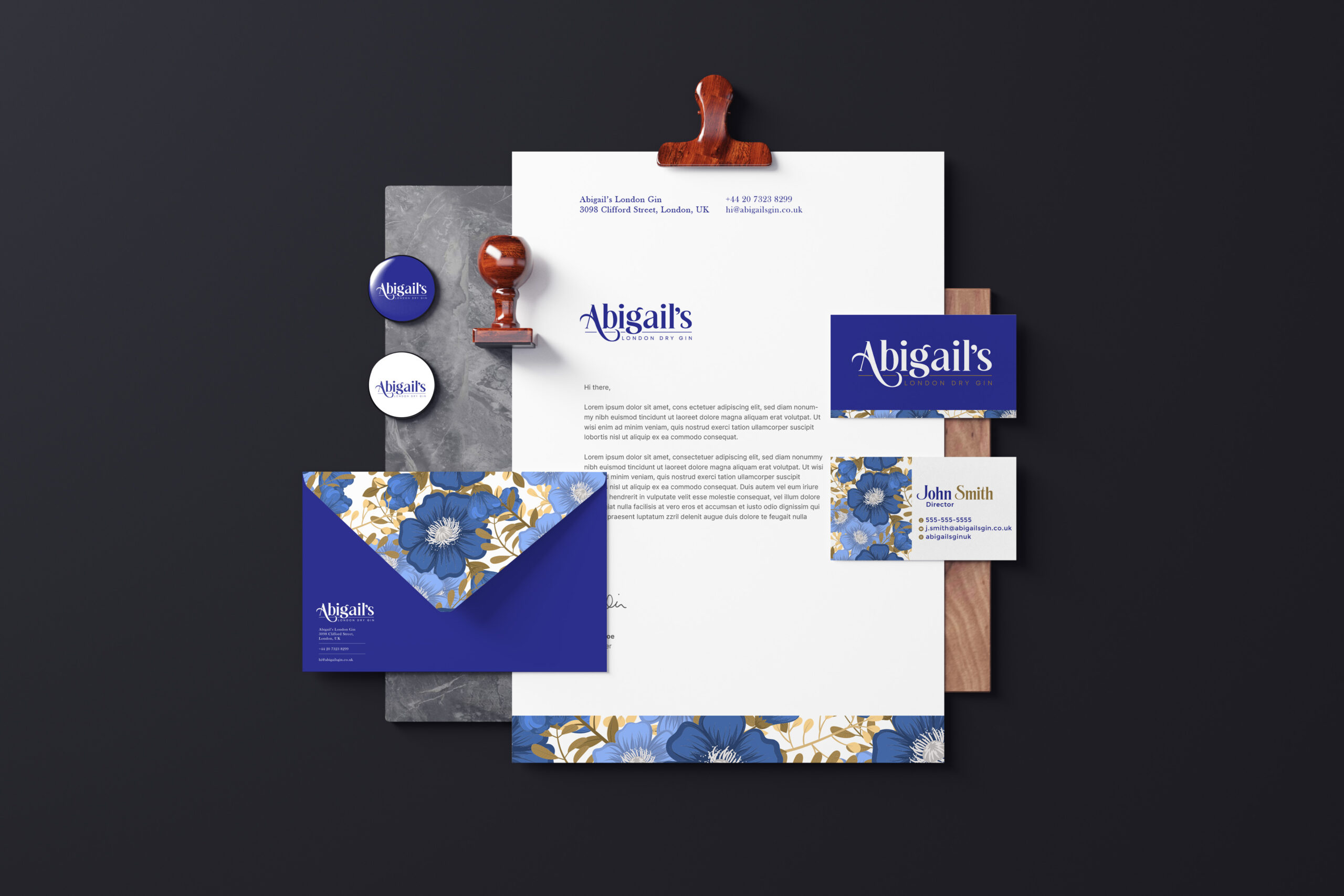 Abigail's Gin stationery and brand identity design