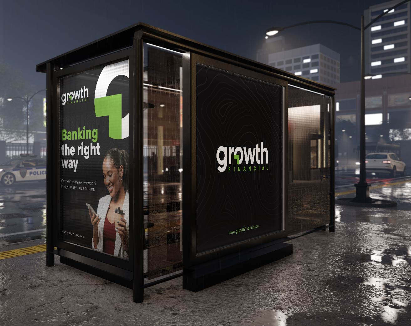 Growth Financial bus shelter advertising design